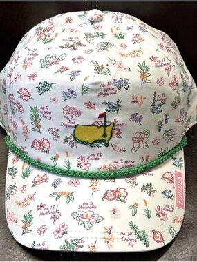 Masters White Floral Cap with Green Rope and Yellow Logo